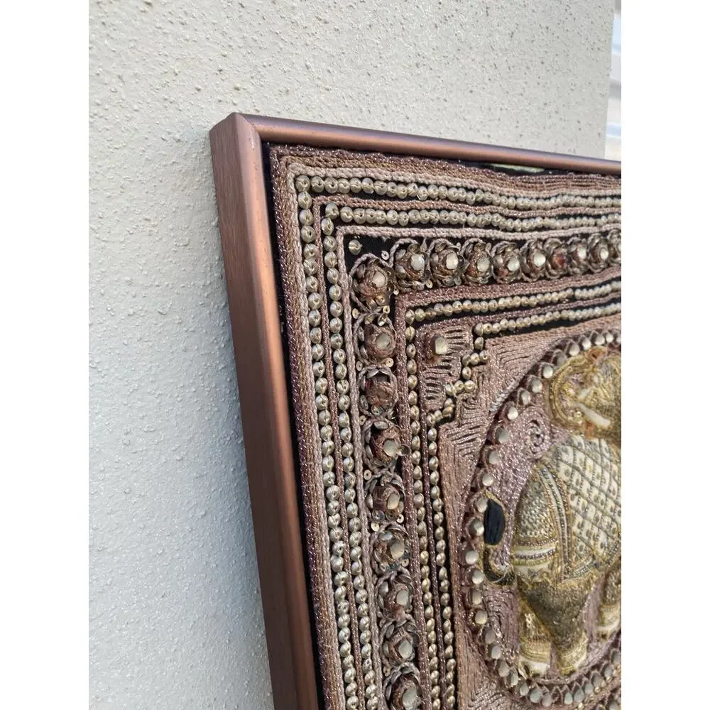 Vtg Burmese Thai Kalaga Tapestry Wall Art Elephant Peacock Lion Beaded 54” Large - Picture 13 of 16